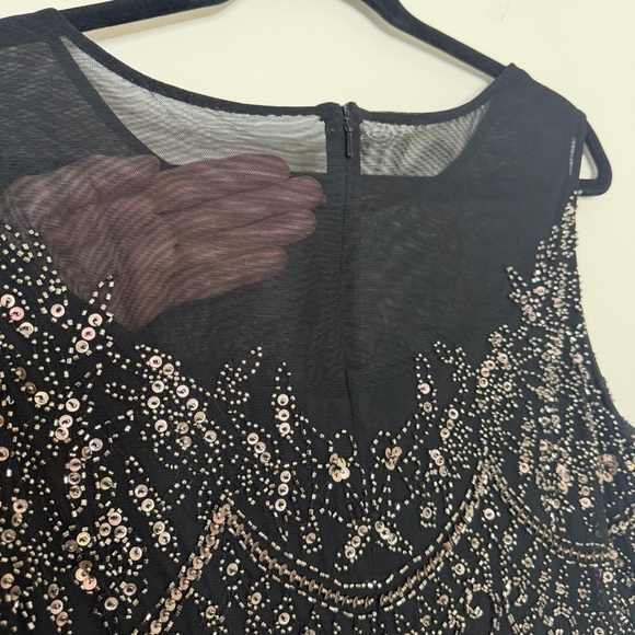 BASIX BLACK LABEL Elegant black evening gown with beaded illusion bodice Size 14 - Picture 12 of 16